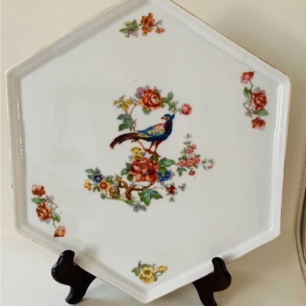 Vintage Czechoslovakia Hexagonal Lunch Dinner Tray 10 Inch